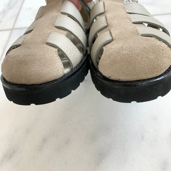 NEW Taft Buckled Cage Leather Mixed Media Fisherman Sandals Shoe Beige Tan 9 - Picture 5 of 8